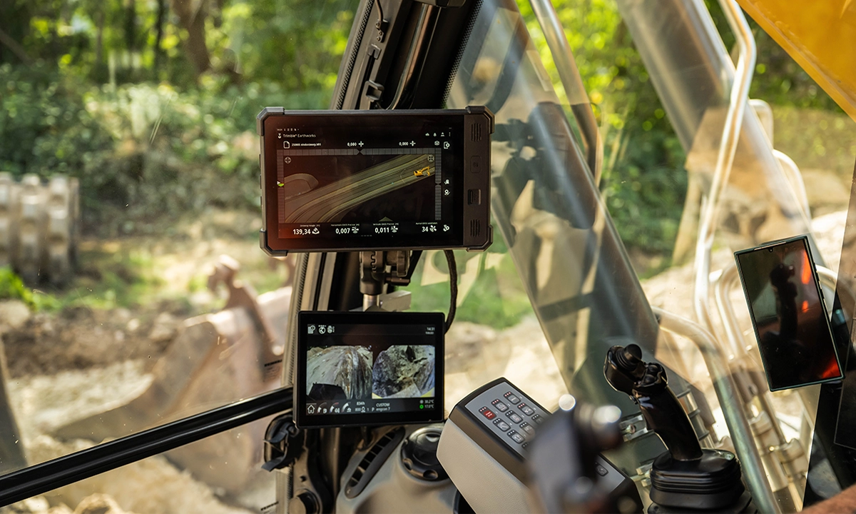 Inside cab view of Trimble machine control display