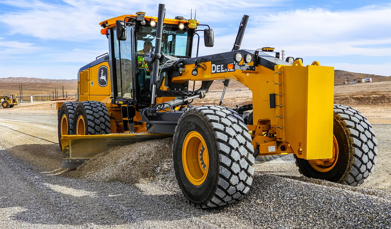 John Deere 872G Motor Grader with Trimble Machine Control on a civil construction site